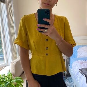Yellow Button Tie Blouse